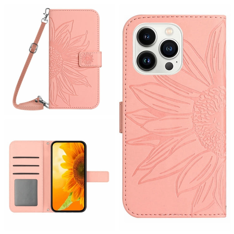 Skin Feel Sun Flower เคสโทรศัพท์หนังพลิกลายนูนพร้อมเชือกเส้นเล็ก, For iPhone Air, For iPhone 16 Pro Max, For iPhone 16 Pro, For iPhone 16 Plus
