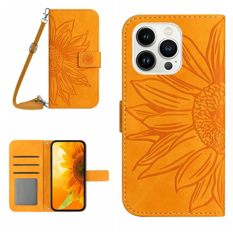 Skin Feel Sun Flower เคสโทรศัพท์หนังพลิกลายนูนพร้อมเชือกเส้นเล็ก, For iPhone Air, For iPhone 16 Pro Max, For iPhone 16 Pro, For iPhone 16 Plus
