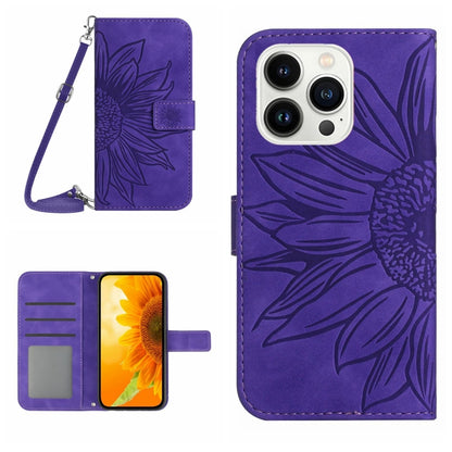 Skin Feel Sun Flower เคสโทรศัพท์หนังพลิกลายนูนพร้อมเชือกเส้นเล็ก, For iPhone Air, For iPhone 16 Pro Max, For iPhone 16 Pro, For iPhone 16 Plus