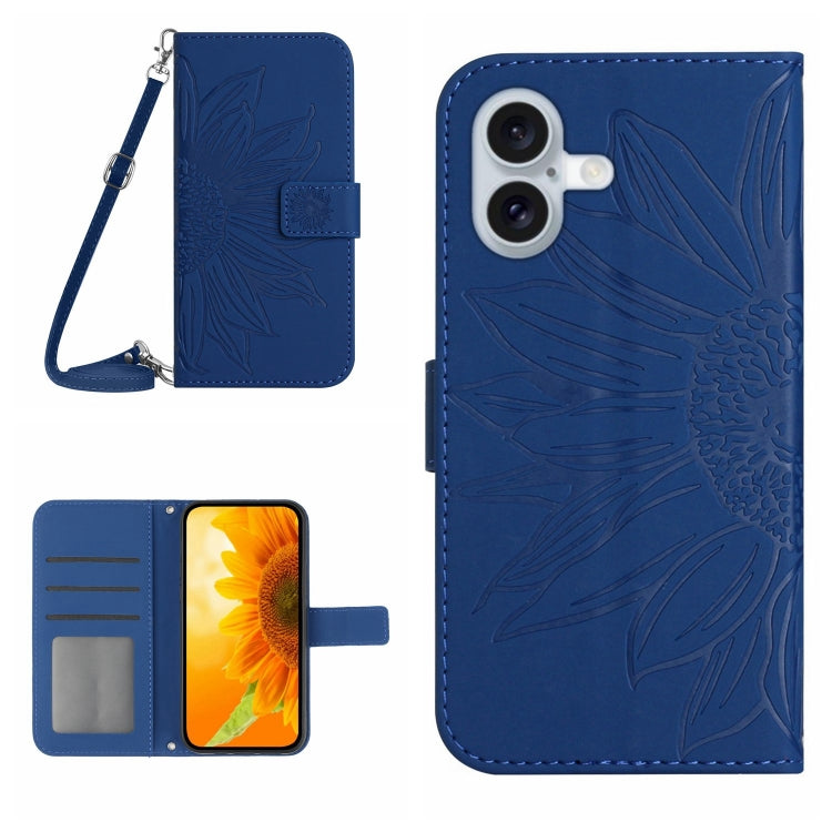 Skin Feel Sun Flower เคสโทรศัพท์หนังพลิกลายนูนพร้อมเชือกเส้นเล็ก, For iPhone Air, For iPhone 16 Pro Max, For iPhone 16 Pro, For iPhone 16 Plus