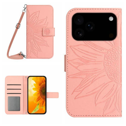 Skin Feel Sun Flower เคสโทรศัพท์หนังพลิกลายนูนพร้อมเชือกเส้นเล็ก, For iPhone 17e / 16e, For iPhone 17 Pro Max, For iPhone 17 Pro, For iPhone 17