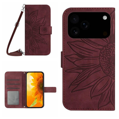 Skin Feel Sun Flower เคสโทรศัพท์หนังพลิกลายนูนพร้อมเชือกเส้นเล็ก, For iPhone 17e / 16e, For iPhone 17 Pro Max, For iPhone 17 Pro, For iPhone 17