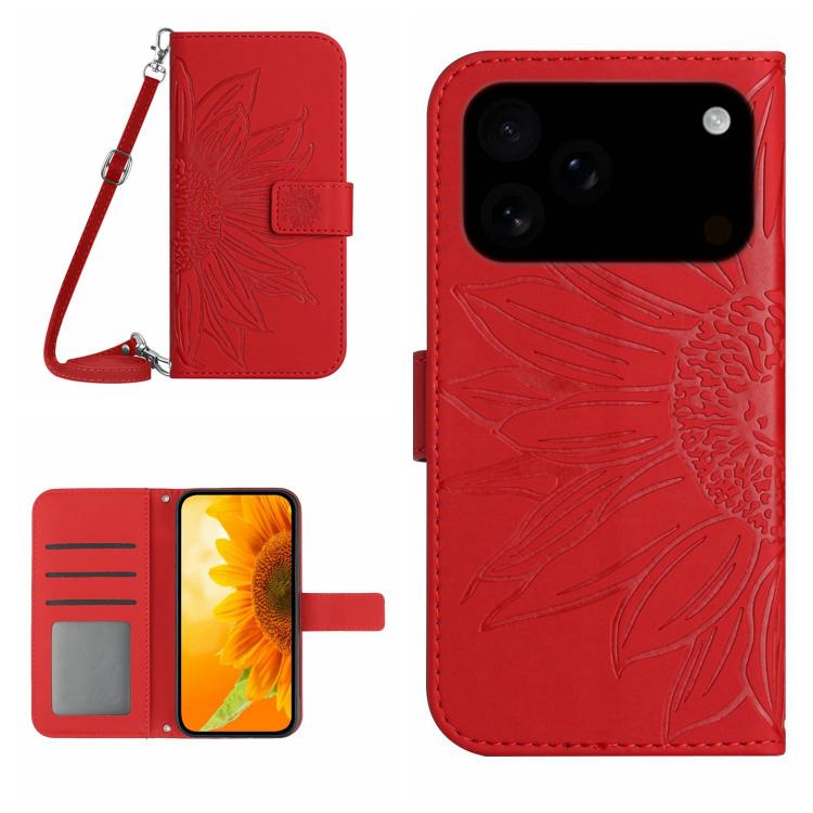 Skin Feel Sun Flower เคสโทรศัพท์หนังพลิกลายนูนพร้อมเชือกเส้นเล็ก, For iPhone 17e / 16e, For iPhone 17 Pro Max, For iPhone 17 Pro, For iPhone 17