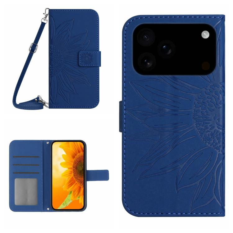 Skin Feel Sun Flower เคสโทรศัพท์หนังพลิกลายนูนพร้อมเชือกเส้นเล็ก, For iPhone 17e / 16e, For iPhone 17 Pro Max, For iPhone 17 Pro, For iPhone 17