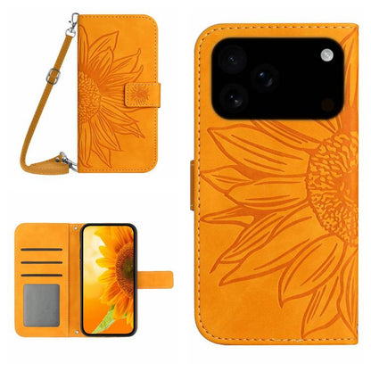 Skin Feel Sun Flower เคสโทรศัพท์หนังพลิกลายนูนพร้อมเชือกเส้นเล็ก, For iPhone 17e / 16e, For iPhone 17 Pro Max, For iPhone 17 Pro, For iPhone 17