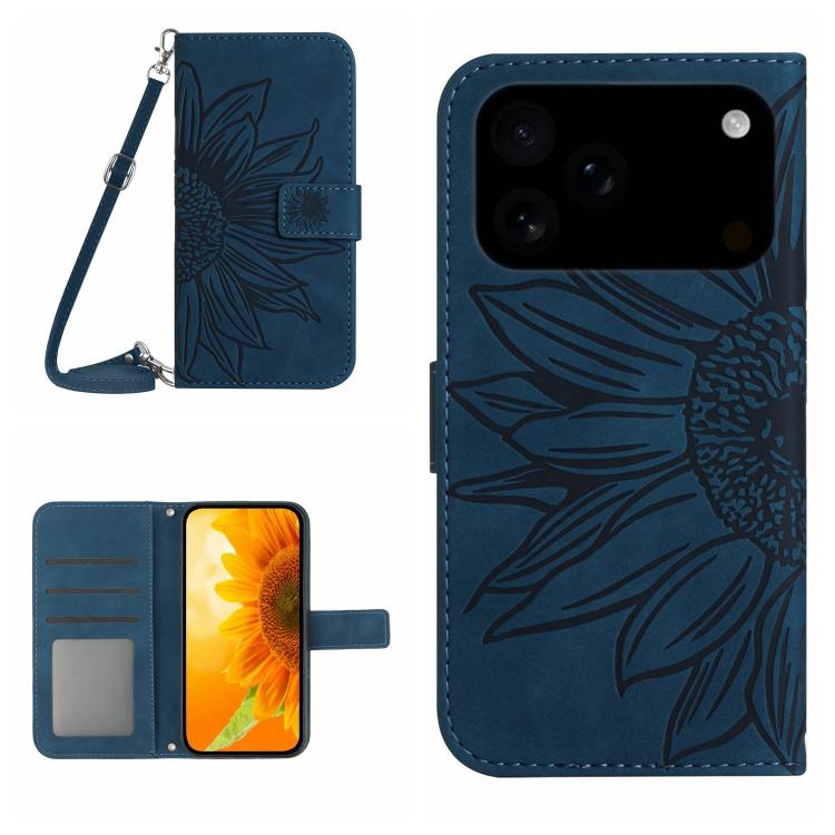 Skin Feel Sun Flower เคสโทรศัพท์หนังพลิกลายนูนพร้อมเชือกเส้นเล็ก, For iPhone 17e / 16e, For iPhone 17 Pro Max, For iPhone 17 Pro, For iPhone 17