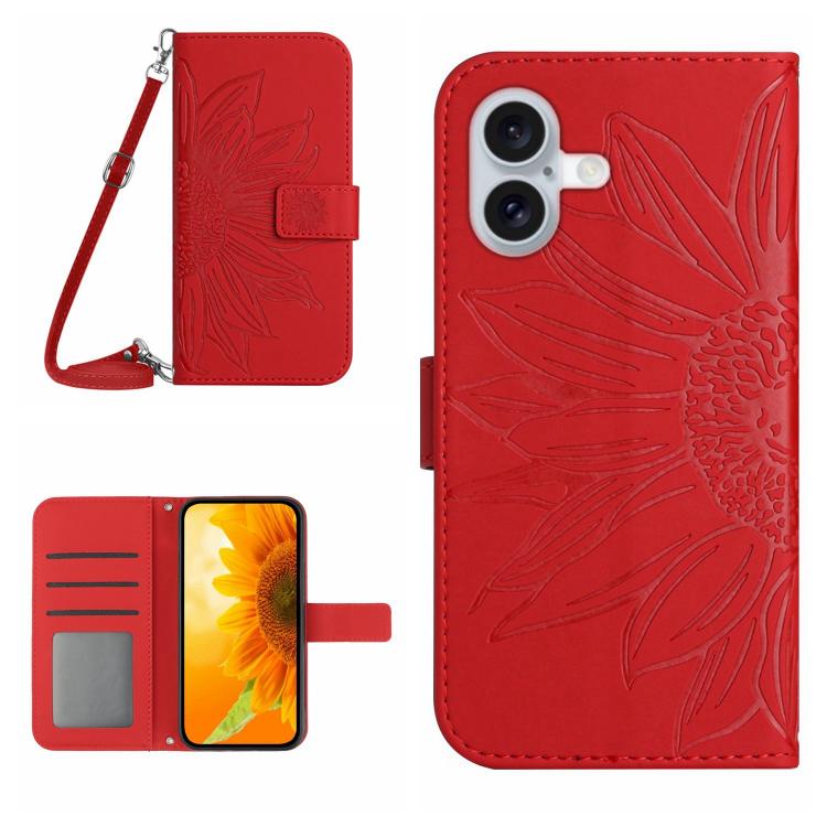 Skin Feel Sun Flower เคสโทรศัพท์หนังพลิกลายนูนพร้อมเชือกเส้นเล็ก, For iPhone 17e / 16e, For iPhone 17 Pro Max, For iPhone 17 Pro, For iPhone 17
