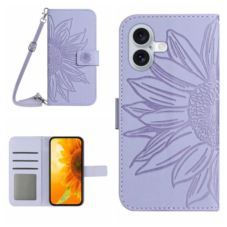 Skin Feel Sun Flower เคสโทรศัพท์หนังพลิกลายนูนพร้อมเชือกเส้นเล็ก, For iPhone 17e / 16e, For iPhone 17 Pro Max, For iPhone 17 Pro, For iPhone 17
