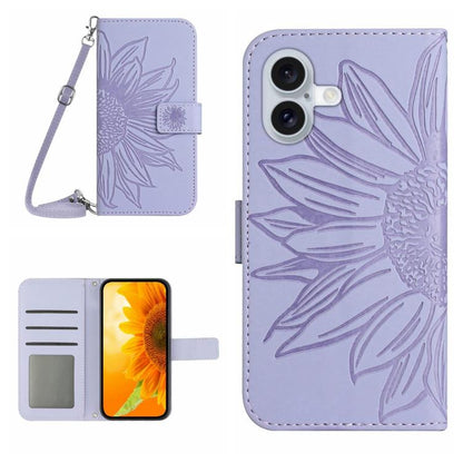 Skin Feel Sun Flower เคสโทรศัพท์หนังพลิกลายนูนพร้อมเชือกเส้นเล็ก, For iPhone 17e / 16e, For iPhone 17 Pro Max, For iPhone 17 Pro, For iPhone 17