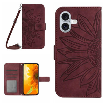 Skin Feel Sun Flower เคสโทรศัพท์หนังพลิกลายนูนพร้อมเชือกเส้นเล็ก, For iPhone 17e / 16e, For iPhone 17 Pro Max, For iPhone 17 Pro, For iPhone 17