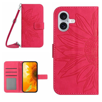 Skin Feel Sun Flower เคสโทรศัพท์หนังพลิกลายนูนพร้อมเชือกเส้นเล็ก, For iPhone 17e / 16e, For iPhone 17 Pro Max, For iPhone 17 Pro, For iPhone 17
