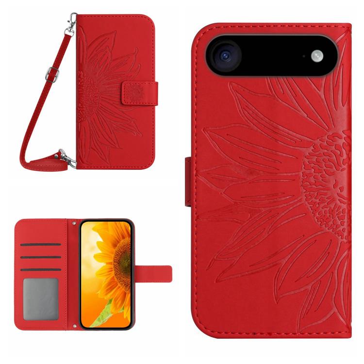 Skin Feel Sun Flower เคสโทรศัพท์หนังพลิกลายนูนพร้อมเชือกเส้นเล็ก, For iPhone Air, For iPhone 16 Pro Max, For iPhone 16 Pro, For iPhone 16 Plus