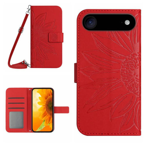 Skin Feel Sun Flower เคสโทรศัพท์หนังพลิกลายนูนพร้อมเชือกเส้นเล็ก, For iPhone Air, For iPhone 16 Pro Max, For iPhone 16 Pro, For iPhone 16 Plus