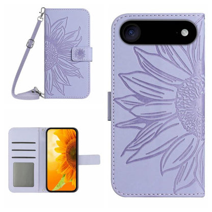 Skin Feel Sun Flower เคสโทรศัพท์หนังพลิกลายนูนพร้อมเชือกเส้นเล็ก, For iPhone Air, For iPhone 16 Pro Max, For iPhone 16 Pro, For iPhone 16 Plus