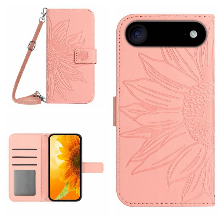 Skin Feel Sun Flower เคสโทรศัพท์หนังพลิกลายนูนพร้อมเชือกเส้นเล็ก, For iPhone Air, For iPhone 16 Pro Max, For iPhone 16 Pro, For iPhone 16 Plus
