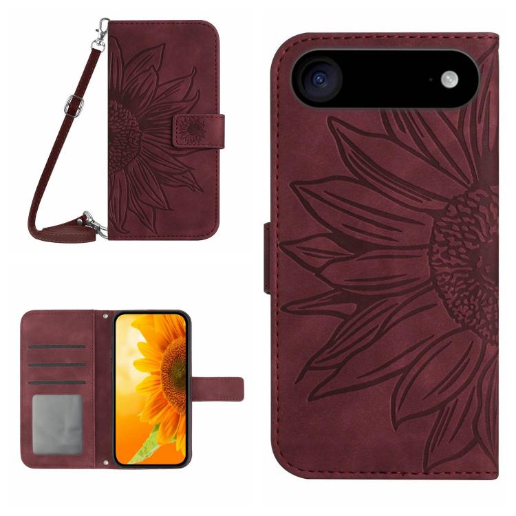 Skin Feel Sun Flower เคสโทรศัพท์หนังพลิกลายนูนพร้อมเชือกเส้นเล็ก, For iPhone Air, For iPhone 16 Pro Max, For iPhone 16 Pro, For iPhone 16 Plus