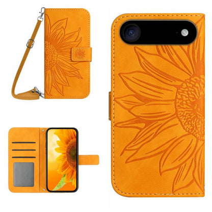 Skin Feel Sun Flower เคสโทรศัพท์หนังพลิกลายนูนพร้อมเชือกเส้นเล็ก, For iPhone Air, For iPhone 16 Pro Max, For iPhone 16 Pro, For iPhone 16 Plus