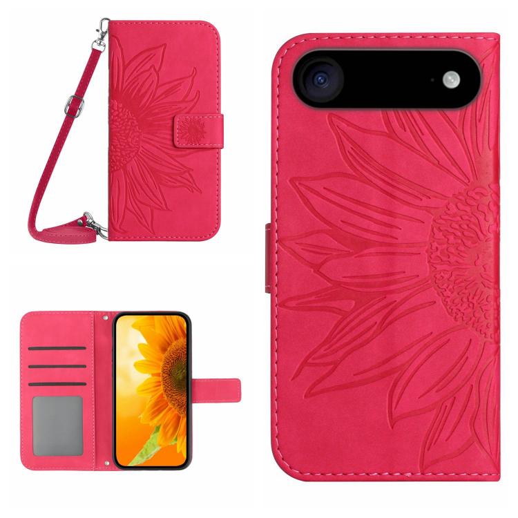 Skin Feel Sun Flower เคสโทรศัพท์หนังพลิกลายนูนพร้อมเชือกเส้นเล็ก, For iPhone Air, For iPhone 16 Pro Max, For iPhone 16 Pro, For iPhone 16 Plus