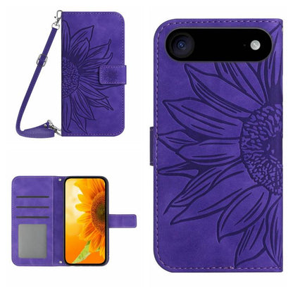 Skin Feel Sun Flower เคสโทรศัพท์หนังพลิกลายนูนพร้อมเชือกเส้นเล็ก, For iPhone Air, For iPhone 16 Pro Max, For iPhone 16 Pro, For iPhone 16 Plus