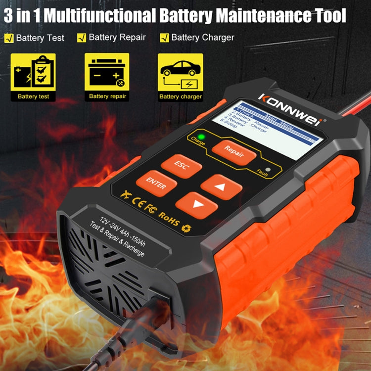 KONNWEI KW520 12V / 24V 3 in 1 เครื่องทดสอบแบตเตอรี่รถยนต์พร้อมฟังก์ชั่นตรวจจับและซ่อมแซมและชาร์จ, KW520