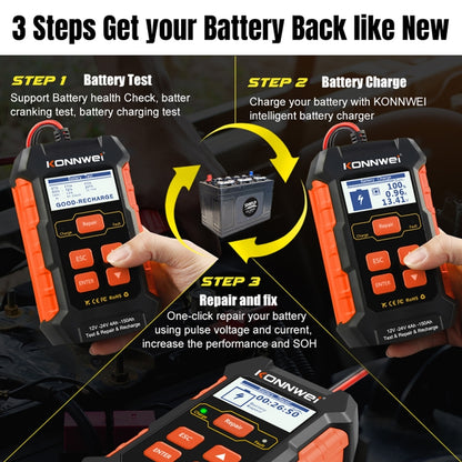 KONNWEI KW520 12V / 24V 3 in 1 เครื่องทดสอบแบตเตอรี่รถยนต์พร้อมฟังก์ชั่นตรวจจับและซ่อมแซมและชาร์จ, KW520