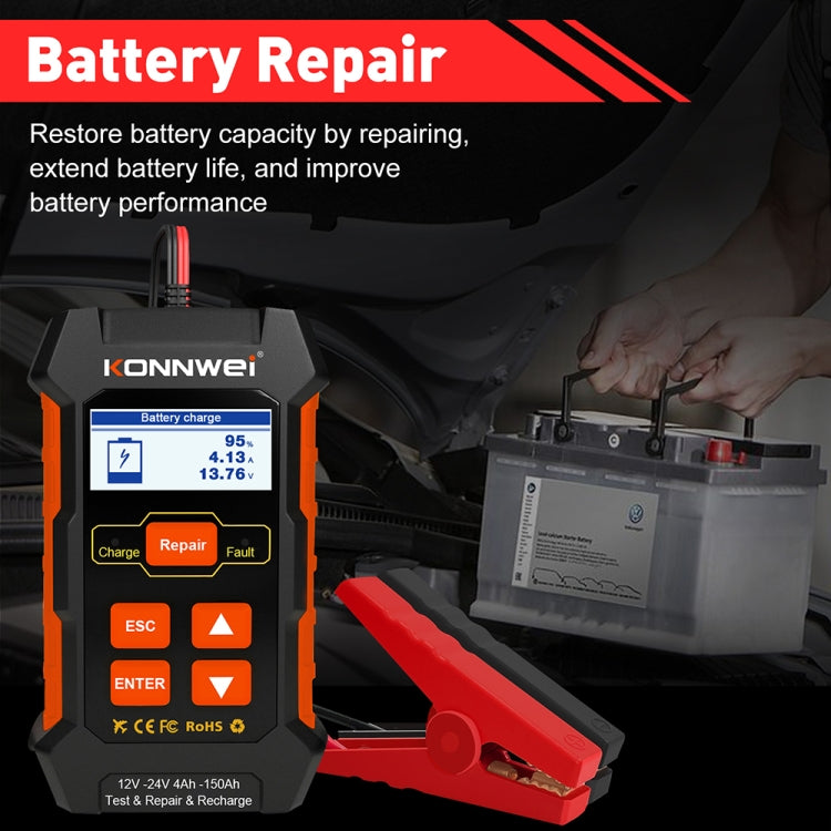 KONNWEI KW520 12V / 24V 3 in 1 เครื่องทดสอบแบตเตอรี่รถยนต์พร้อมฟังก์ชั่นตรวจจับและซ่อมแซมและชาร์จ, KW520