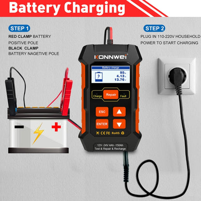 KONNWEI KW520 12V / 24V 3 in 1 เครื่องทดสอบแบตเตอรี่รถยนต์พร้อมฟังก์ชั่นตรวจจับและซ่อมแซมและชาร์จ, KW520