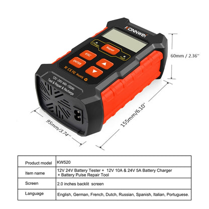 KONNWEI KW520 12V / 24V 3 in 1 เครื่องทดสอบแบตเตอรี่รถยนต์พร้อมฟังก์ชั่นตรวจจับและซ่อมแซมและชาร์จ, KW520