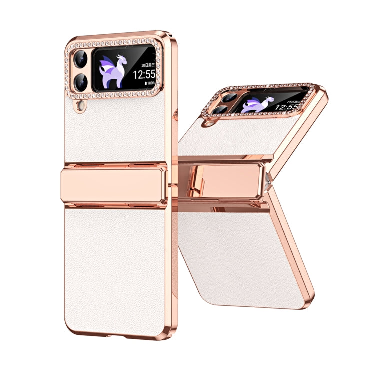 เคสโทรศัพท์พับหนังธรรมดาชุบพร้อมบานพับ, For Samsung Galaxy Z Flip4 5G, For Samsung Galaxy Z Flip3 5G