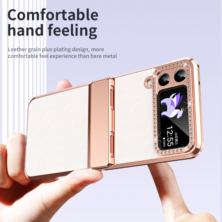 เคสโทรศัพท์พับหนังธรรมดาชุบพร้อมบานพับ, For Samsung Galaxy Z Flip4 5G, For Samsung Galaxy Z Flip3 5G
