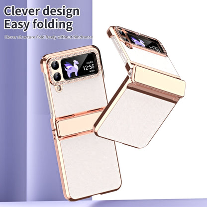 เคสโทรศัพท์พับหนังธรรมดาชุบพร้อมบานพับ, For Samsung Galaxy Z Flip4 5G, For Samsung Galaxy Z Flip3 5G