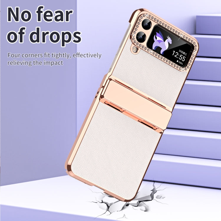 เคสโทรศัพท์พับหนังธรรมดาชุบพร้อมบานพับ, For Samsung Galaxy Z Flip4 5G, For Samsung Galaxy Z Flip3 5G