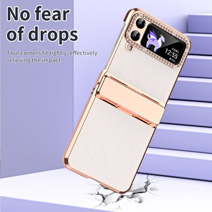 เคสโทรศัพท์พับหนังธรรมดาชุบพร้อมบานพับ, For Samsung Galaxy Z Flip4 5G, For Samsung Galaxy Z Flip3 5G