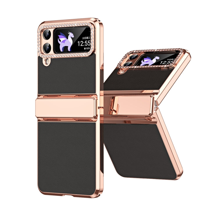 เคสโทรศัพท์พับหนังธรรมดาชุบพร้อมบานพับ, For Samsung Galaxy Z Flip4 5G, For Samsung Galaxy Z Flip3 5G