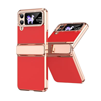 เคสโทรศัพท์พับหนังธรรมดาชุบพร้อมบานพับ, For Samsung Galaxy Z Flip4 5G, For Samsung Galaxy Z Flip3 5G