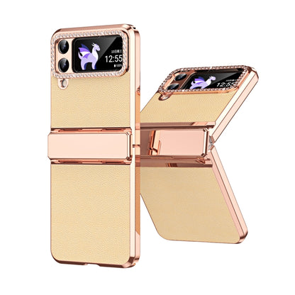 เคสโทรศัพท์พับหนังธรรมดาชุบพร้อมบานพับ, For Samsung Galaxy Z Flip4 5G, For Samsung Galaxy Z Flip3 5G