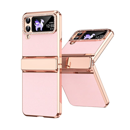 เคสโทรศัพท์พับหนังธรรมดาชุบพร้อมบานพับ, For Samsung Galaxy Z Flip4 5G, For Samsung Galaxy Z Flip3 5G
