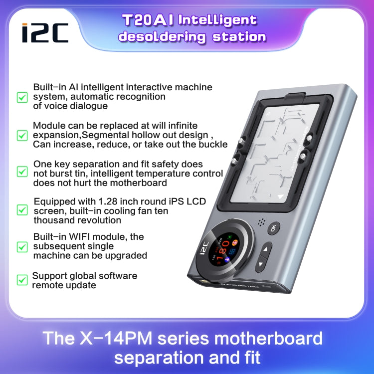 i2C T20 เมนบอร์ดอัจฉริยะแพลตฟอร์มทำความร้อนชั้นกลางสำหรับ iPhone X-14 Series, i2C T20 For iPhone X-14 Series