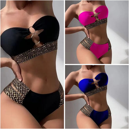 ผู้หญิงเซ็กซี่สีทึบเอวสูงบิกินี่สองชิ้นชุดว่ายน้ำ, S, M, L, XL