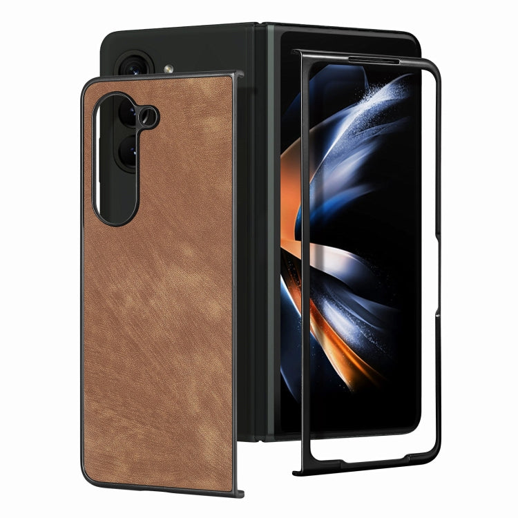 เคสโทรศัพท์ฝาหลัง PU สีทึบที่ให้ความรู้สึกสบายผิว, For Samsung Galaxy Z Fold5, For Samsung Galaxy Z Fold4