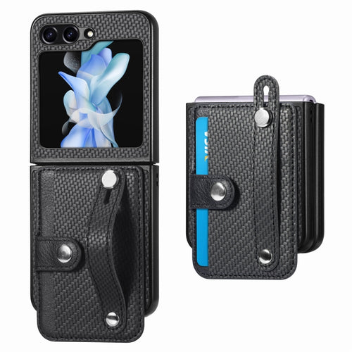 คาร์บอนไฟเบอร์สายรัดข้อมือกระเป๋าสตางค์กลับเคสโทรศัพท์, For Samsung Galaxy Z Flip5