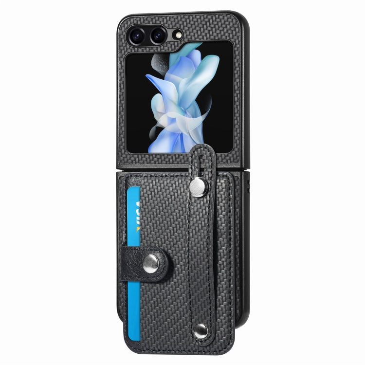 คาร์บอนไฟเบอร์สายรัดข้อมือกระเป๋าสตางค์กลับเคสโทรศัพท์, For Samsung Galaxy Z Flip5