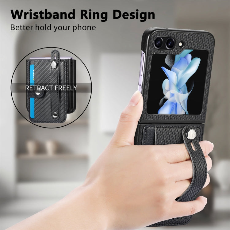 คาร์บอนไฟเบอร์สายรัดข้อมือกระเป๋าสตางค์กลับเคสโทรศัพท์, For Samsung Galaxy Z Flip5
