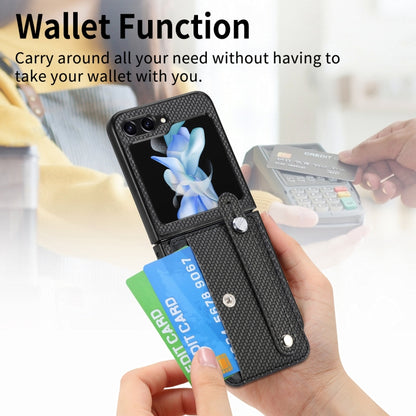 คาร์บอนไฟเบอร์สายรัดข้อมือกระเป๋าสตางค์กลับเคสโทรศัพท์, For Samsung Galaxy Z Flip5