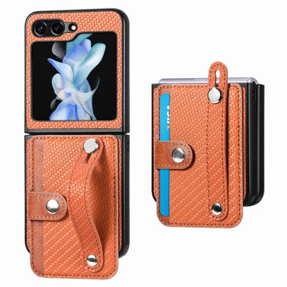 คาร์บอนไฟเบอร์สายรัดข้อมือกระเป๋าสตางค์กลับเคสโทรศัพท์, For Samsung Galaxy Z Flip5