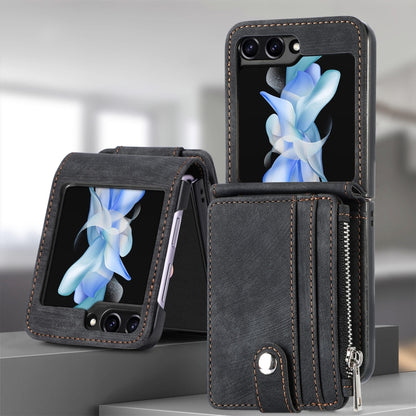 เคสโทรศัพท์กระเป๋าสตางค์ซิป PU ให้ความรู้สึกสบายผิว, For Samsung Galaxy Z Flip5