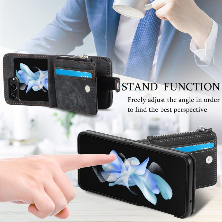 เคสโทรศัพท์กระเป๋าสตางค์ซิป PU ให้ความรู้สึกสบายผิว, For Samsung Galaxy Z Flip5
