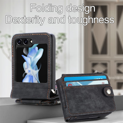 เคสโทรศัพท์กระเป๋าสตางค์ซิป PU ให้ความรู้สึกสบายผิว, For Samsung Galaxy Z Flip5