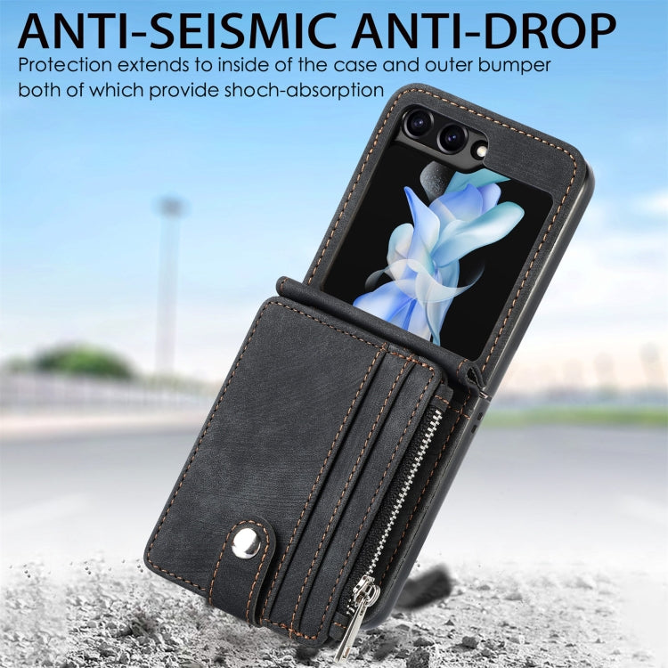 เคสโทรศัพท์กระเป๋าสตางค์ซิป PU ให้ความรู้สึกสบายผิว, For Samsung Galaxy Z Flip5