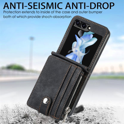เคสโทรศัพท์กระเป๋าสตางค์ซิป PU ให้ความรู้สึกสบายผิว, For Samsung Galaxy Z Flip5